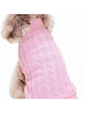 Fami Small Slip On Pink Straw Rope Knit Warm Winter Dog/Cat Sweater